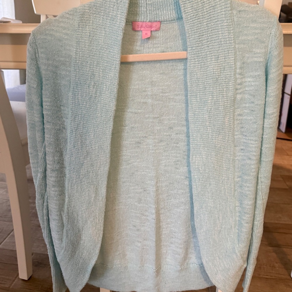 Lilly Pulitzer Womens Light Blue Open Front Shawl Cardigan Sweater Size M Aqua